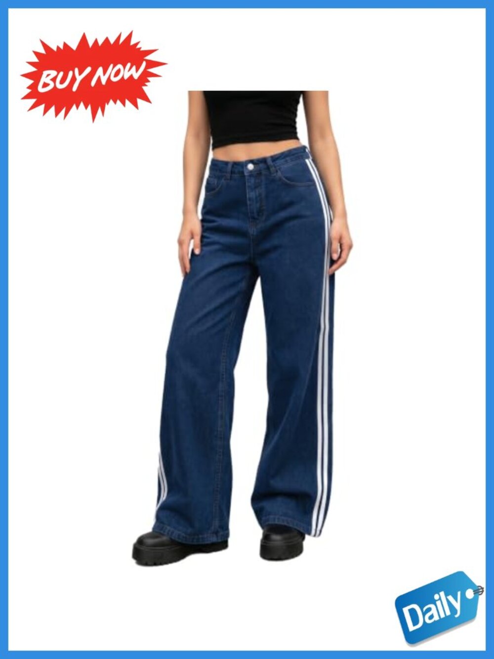 Stretchy Striped Straight Leg Jeans High Rise Loose Fit Denim Pants